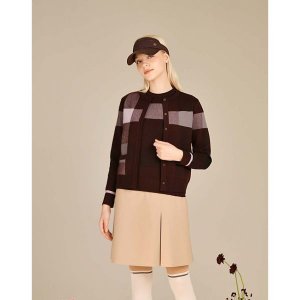 닥스골프 닥스 골프 여성 24FW ONLINE EXCLUSIVE 와인 체크 울혼방 가디건 DNSW4D902D3
