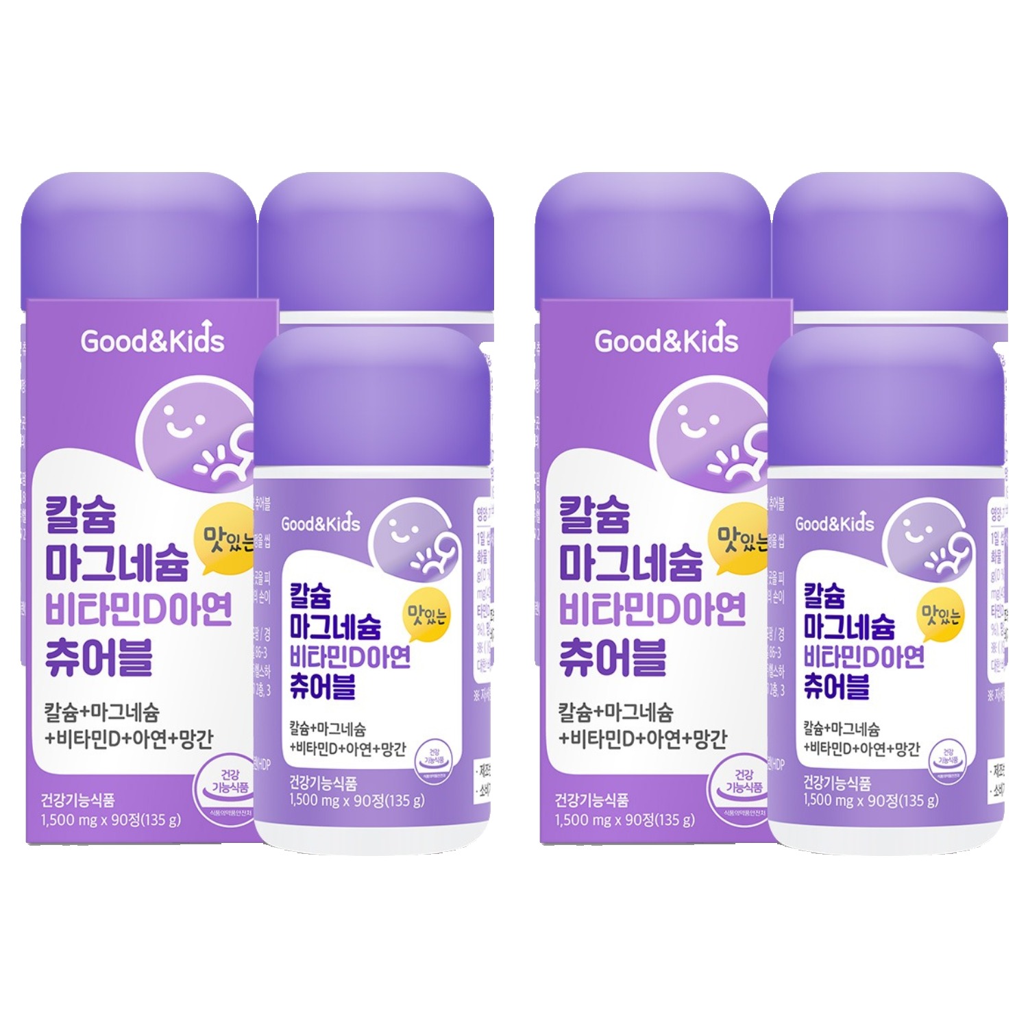 굿앤<b>키즈</b> <b>내츄럴플러스</b> 칼슘 마그네슘 비타민D 아연 츄어블 135g 90정, 6개