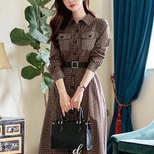 선데이 배색포켓 체크패턴 코지 플레어 벨트 원피스