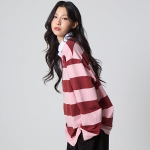 [언노운 플라넷] 스트라이프 럭비 카라 셔츠 핑크 UP-724