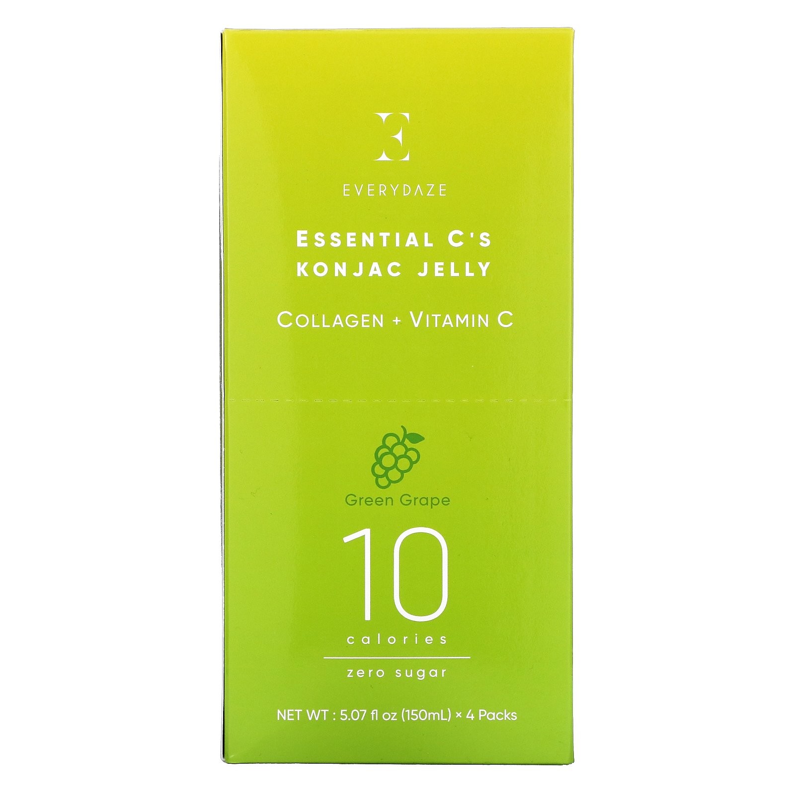 Everydaze Essential <b>Cs</b> Konjac Jelly Green Grape 4 Pouches 5.07 fl oz (150 ml) Each  4개