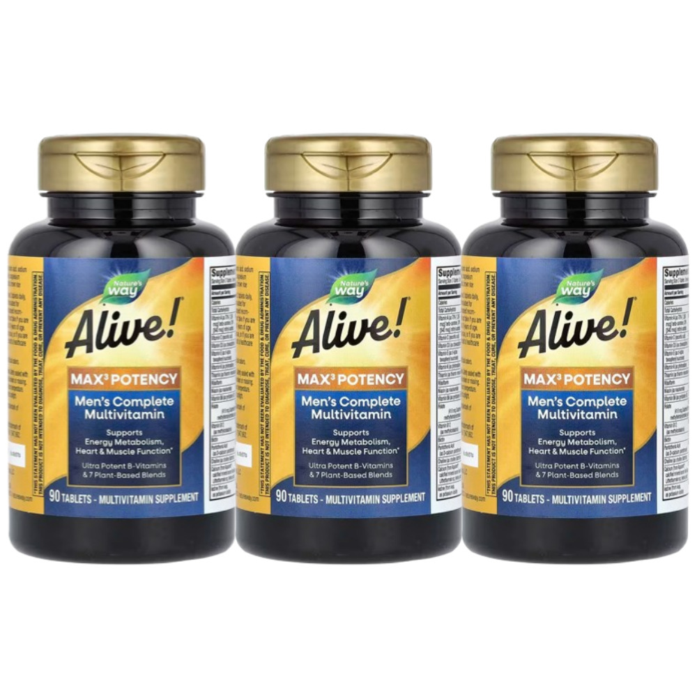 네이처스웨이 <b>얼라이브 맥스3 포텐시 맨즈</b> 멀티비타민 Alive Max3 Mens Multivitamin 90정 3개