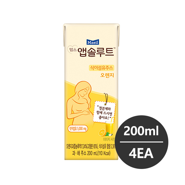 매일 간편 맘스 앱솔루트 식이섬유 주스 오렌지 엄마 산모선물 수유 200ml 24팩 1세트