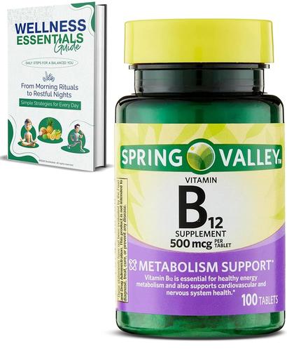 [아마존 공식]<b>Spring Valley</b> 비타민 B12 | 빠른 용해 | B12 500mcg | 100정 | 신진 대사 및 심혈관 지원 | <b>에너지</b> 부스트 | 글루텐 프리 | 신경계