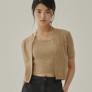 우먼 홀터넥 크롭 하프 니트 Beige