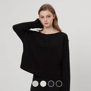 지오다노 322509 여 립 헨리넥 크롭 긴팔티