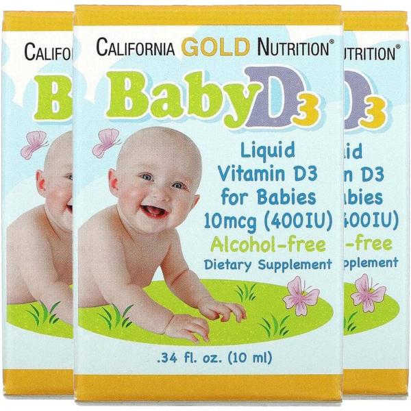 California Gold Nutrition 캘리포니아 골드 뉴트리션 <b>베이비 비타민 D3 리퀴드 400IU</b> 10ml 3팩