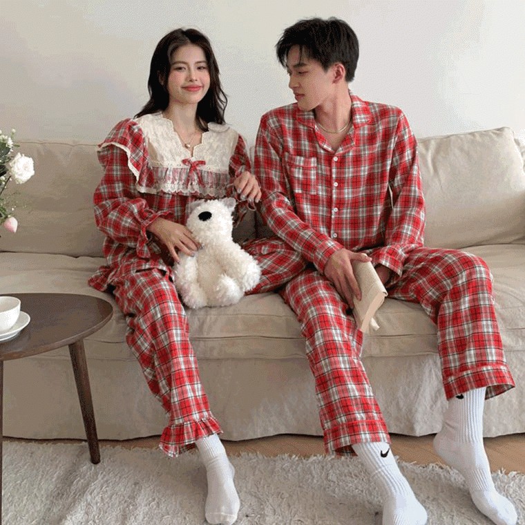 코쿤 레드체크 파자마세트