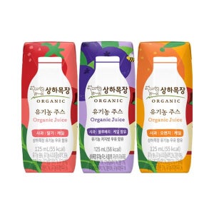 상하 유기농주스 3종 사과딸기케일/사과오렌지케일/사과블루베리케일 125mL 48팩