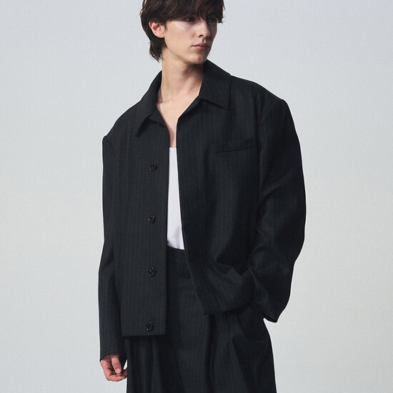 시스템 옴므 울 블렌드 스트라이프 칼라 자켓