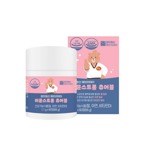 장인정신에브리데이 유아용 이뮨스트롱 츄어블 철 아연 <b>비타민</b>D 66g, 60정, 1개