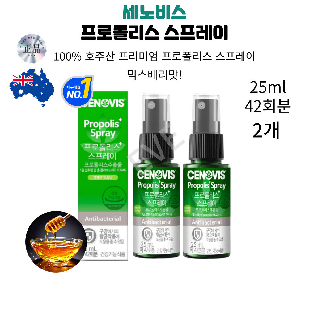 상쾌한 민트맛으로 구강<b>항균</b>작용 <b>프로폴리스</b> 스프레이 <b>25ml</b> 2개