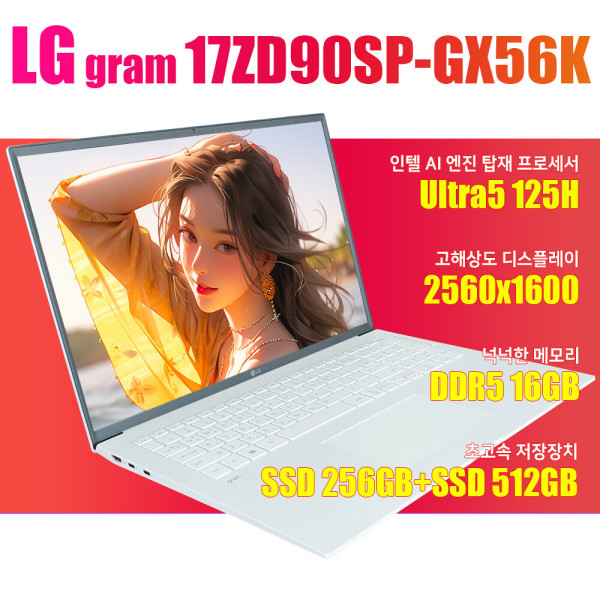 LG전자 LG전자 17ZD90SP-GX56K LG그램/17ZD90SP-GX56K/코어울트라5/램16G/WIN11설치 /Ultra5 125H/256GB