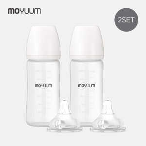 모윰 실리콘 코팅 노꼭지 유리 젖병 240ml 2팩+젖꼭지(2ea)