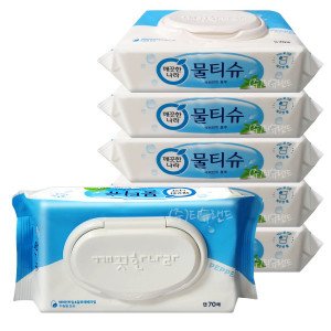 깨끗한나라 깨끗한나라 물티슈 캡형 70매x6개 (페퍼민트향)