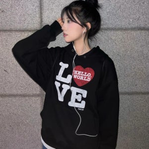 [밈더워드로브] 헬로 월드 LOVE 후드티_블랙 MW242HD1BK