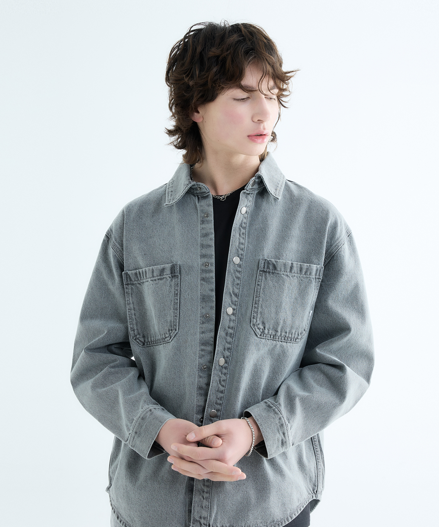 랩원오원 STONE WASH DENIM SHACKET