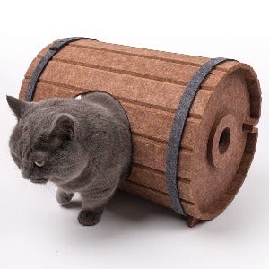 고양이 숨숨집 펠트 재질 나무드럼통 고양이집