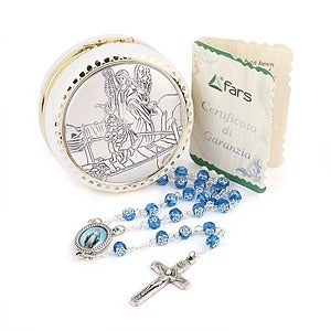 퓨어화이트 동행 수호천사 은성화 5단 묵주 세트(이태리수입) 첫영성체 주일학교 천주교 성물