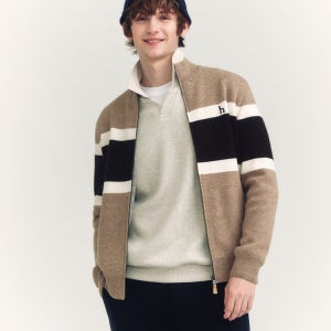 [헤지스 남성] 베이지 울 컬러블럭 방풍 집업 HZSW4D331I2