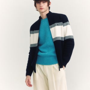 [헤지스 남성] 네이비 울 컬러블럭 방풍 집업 HZSW4D331N3