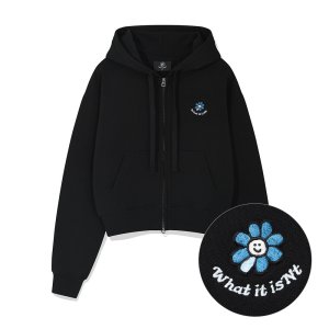 와키윌리 우먼 플로리 와펜 크롭 후드집업 블랙