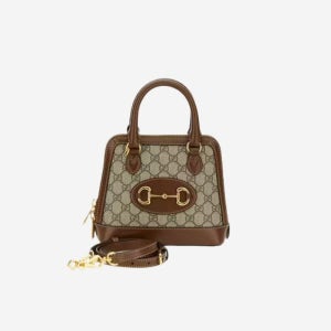 구찌 홀스빗 1955 캔버스 스몰 토트백 미니 탑 핸들백 베이지 에보니 다크 브라운 Horsebit Mini Top Handle Bag Beige Ebony Dar 49875611