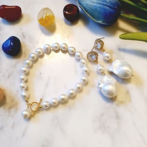 신년할인👑크림색 미니바로크진주 팔찌 목걸이 귀걸이, 아비엥또