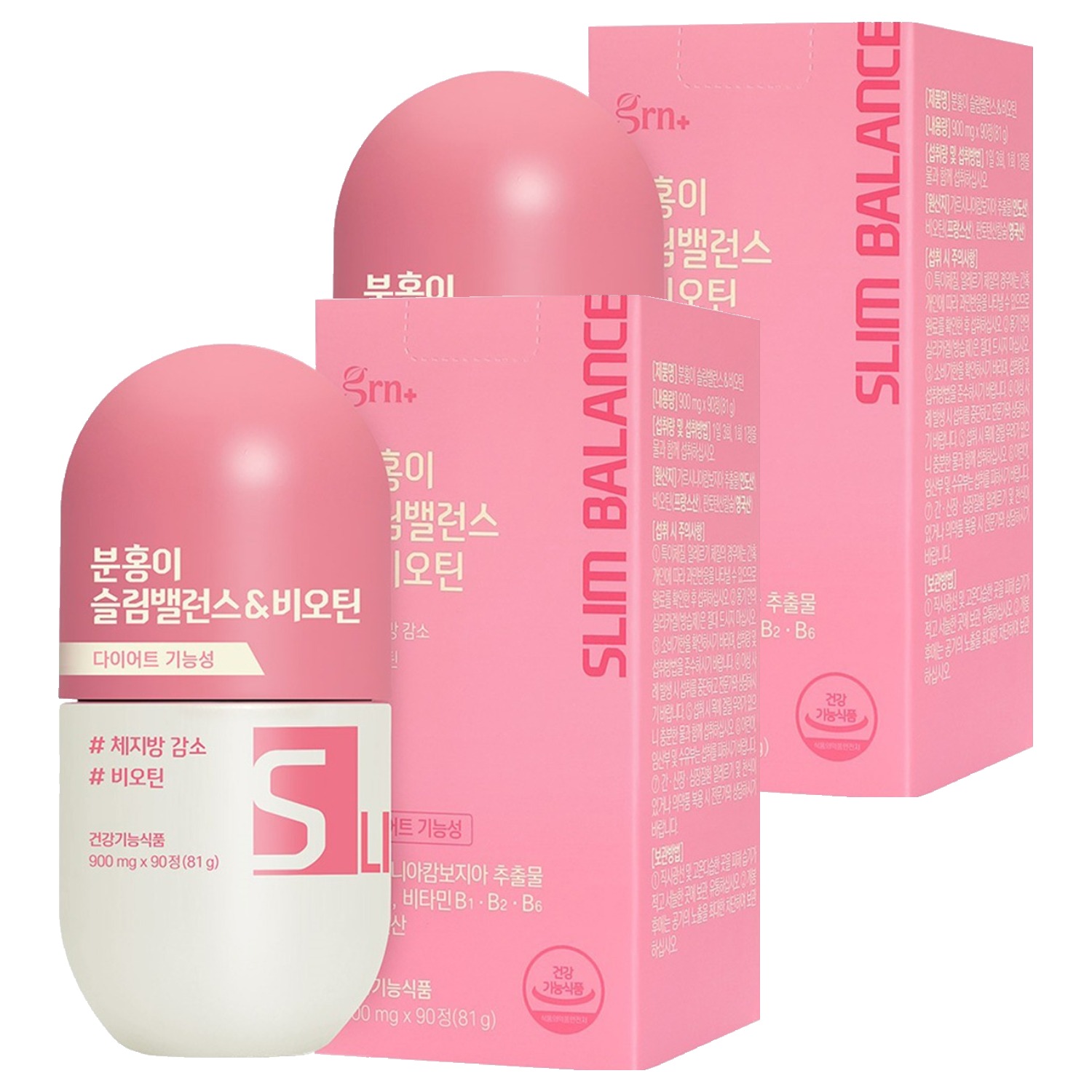 <b>GRN</b> 분홍이 슬림밸런스 &amp; 비오틴 활력 <b>에너지</b> 다이어트식품 81g  90정  2개