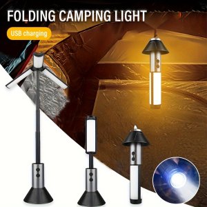LiHangStar USB 충전식 LED 캠핑 랜턴 - 휴대용, 접이식 텐트 라이트, 조절 가능한 폴, 다양한 조명 모드 및 야외 캠핑, 하이킹 및 비상 상황을 위한 후크 포함,