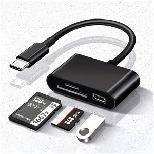 1개 USB-C SD 카드 리더 어댑터 - 3-in-1 OTG 다기능 카드 리더 (노트북, iPad, PC, MacBook, 휴대폰, 카메라용) - SD, Micro SD, TF