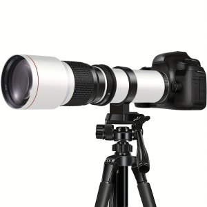 프로페셔널 500mm F/8 고정 텔레스코픽 렌즈, 확장된 광학 줌, 수동 포커스, 캐논 및 니콘 DSLR 카메라와 호환, T-링 마운트, 어댑터 링과 함께 다용도로 사용 가능