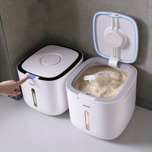 1pc 실린더 쌀통, 쌀, 곡물, 곡물, 밀가루, 애완 동물 식품, 가정용 밀폐 쌀 디스펜서, 식품 저장 용기, 가정용 주방 용품 용 방충 및 방습 두꺼운 용기