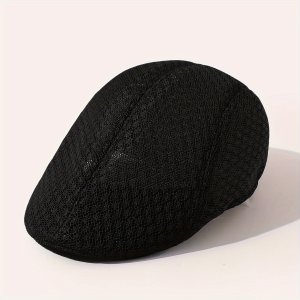 조절 가능한, 솔리드 블랙, 펑키 스타일 폴리에스터 페인터 캡, 야외 활동용 경량 통기성 메쉬 베레모