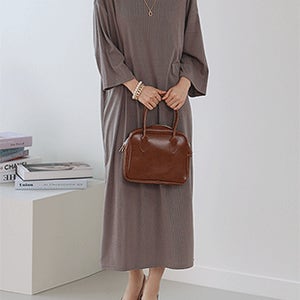 리브 골지 라운드넥 루즈핏 롱 원피스