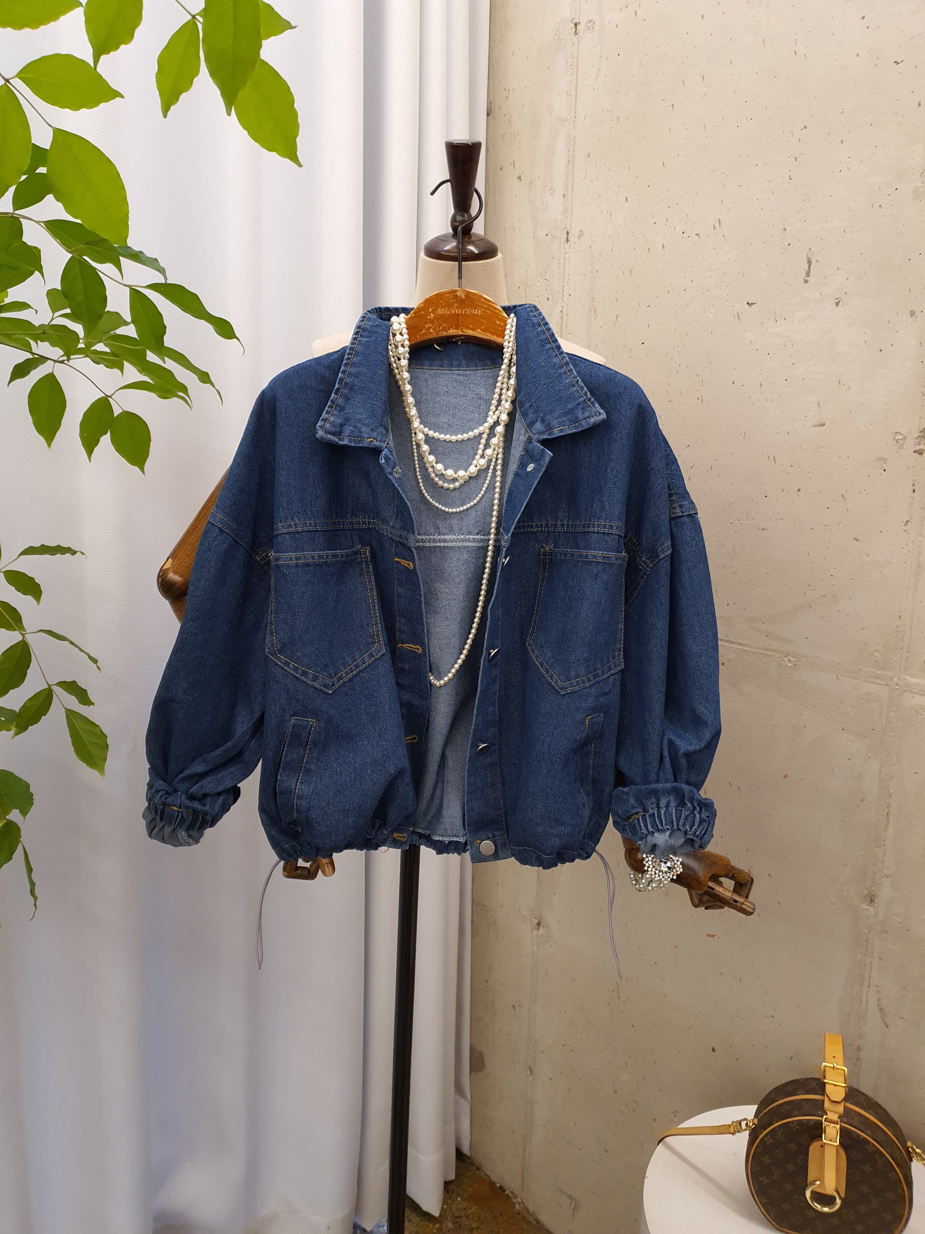 가을신상 조아 데님 스트링 포켓 카라 청자켓