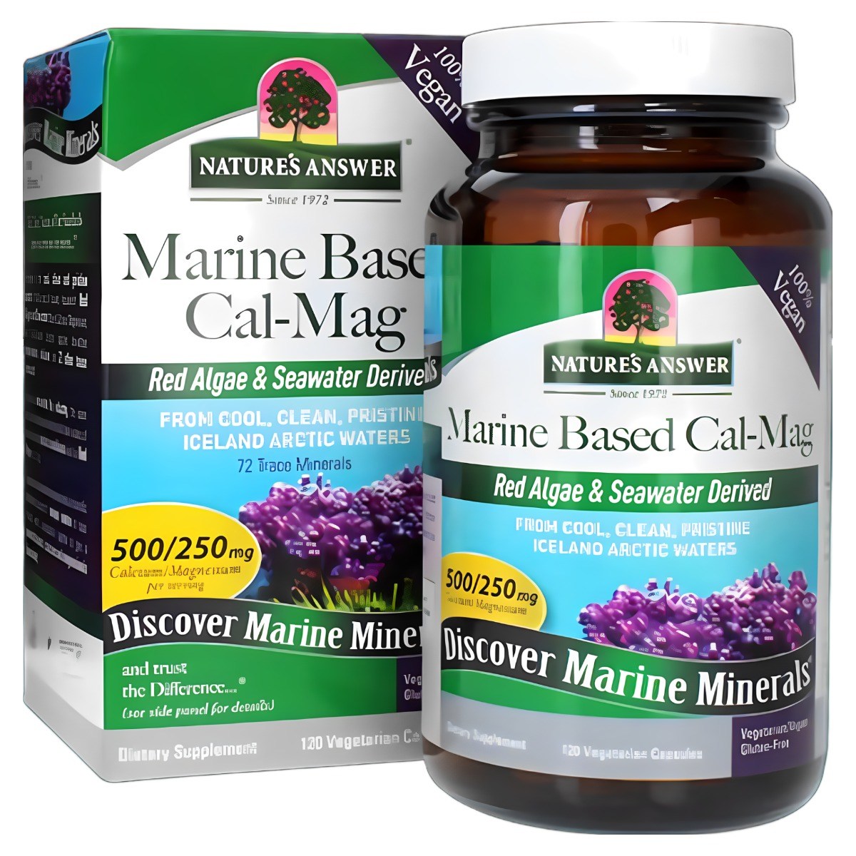 네이쳐스앤서 <b>마린 베이스드 칼슘</b> 500mg <b>마그네슘</b> 250mg 베지테리안 캡슐 글루텐 프리 비건  120개입  1개  120정