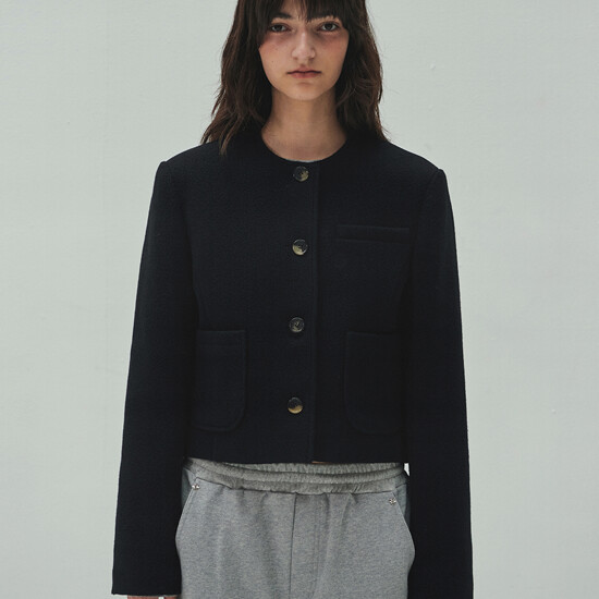 다이애그널 Woolly No Collar Jacket (Black)