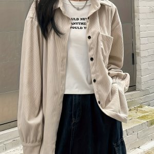 어깨에 떨어지는 포켓 패치워크 코듀로이 셔츠