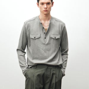 [노이어] 리브드 헨리넥 롱 슬리브 티셔츠 (그레이) N24WTS04-GY