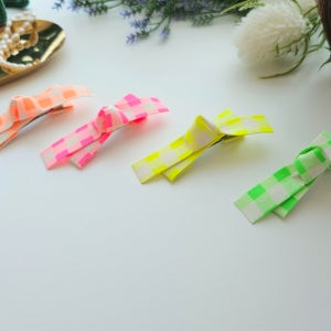 체크 크로스 형광 포인트 리본핀 헤어핀 color 예쁜핀, 다소다공방