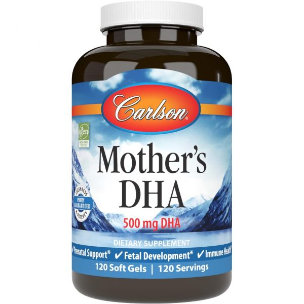 Carlson - Mother’s <b>DHA 500mg</b> <b>DHA</b> 산전 지원 태아 발달 및 면역 건강 120 Softgels  1개  120정