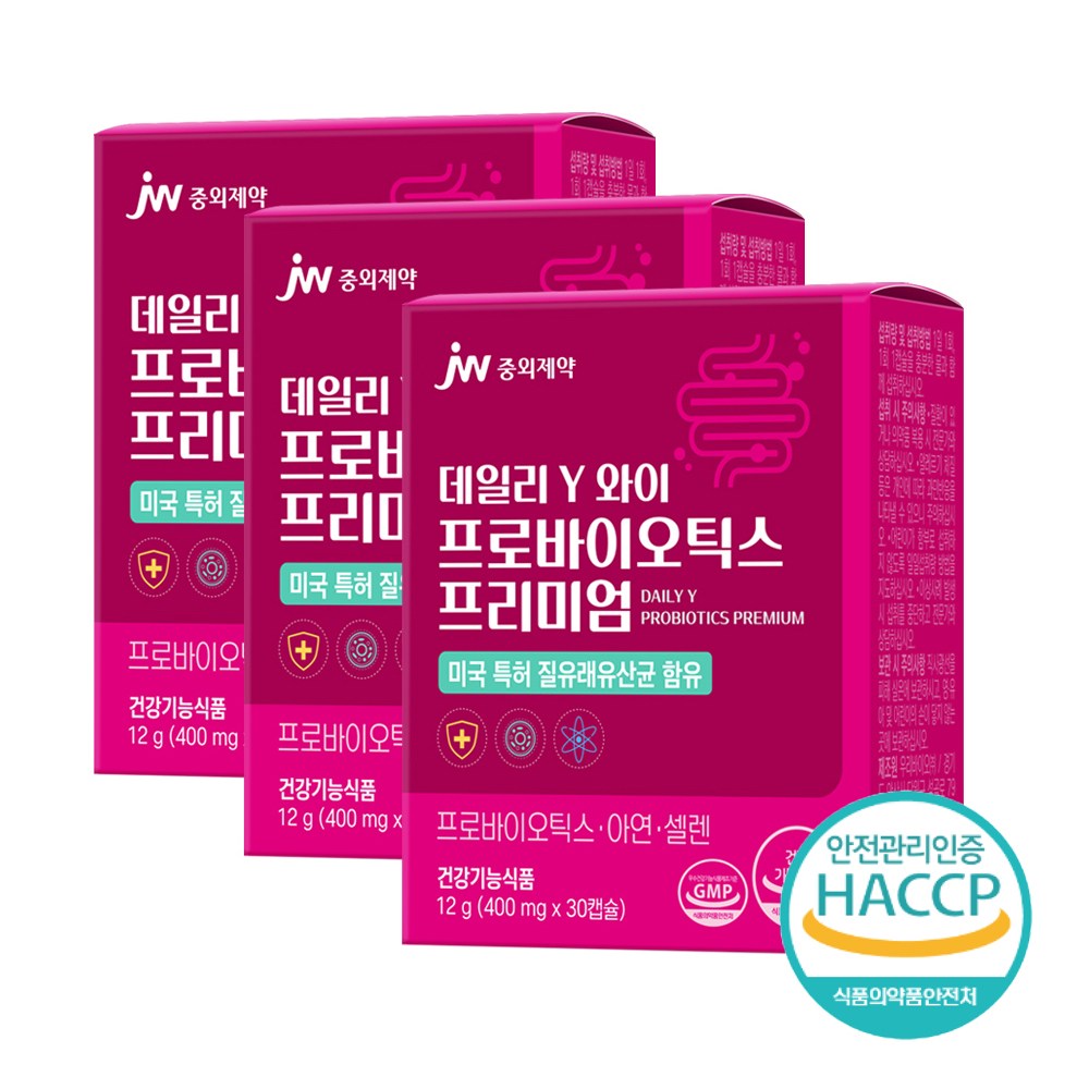 <b>JW 중외제약</b> 데일리Y 프로바이오틱스 프리미엄 <b>질</b> 유래 유산균  30정  3박스