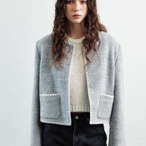 [르] wool needlework round jacket (light grey)