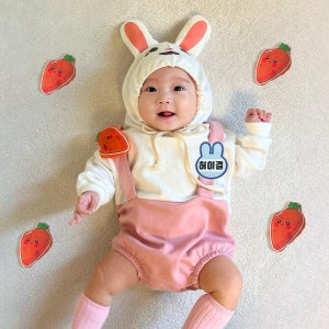 당근핀 멜빵 토끼 슈트/상하복🥕🐰아기우주복 상하세트, 유호랑