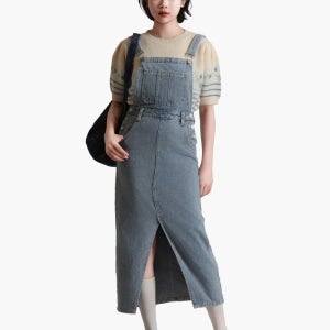 청데님 뒷트임 멜빵 스커트