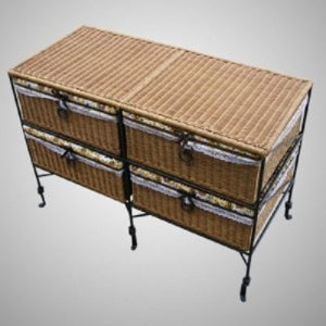 신원등 라탄 2x2단 허니 서랍장/2칸 2단 수납장 옷 수납 대형 와이드 체스트 철제 프레임 안방 옷장 옷수납 정리장 거실장