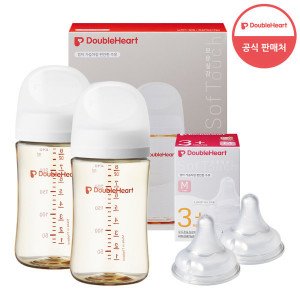더블하트 3세대 240ml 베이직 트윈팩(젖병2개/노꼭지)+젖꼭지2개