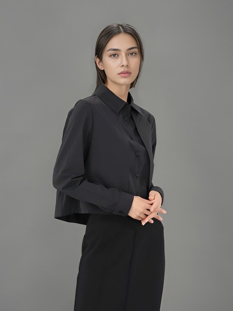 [아쿠드] Layered Cropped Shirt _Black