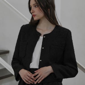 [드헤베] Out Pocket Single Tweed Jacket [Black] 5007744704